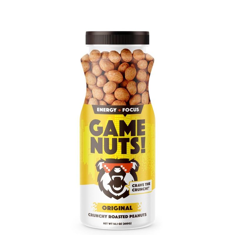 GAME NUTS Original Crunchy Roasted Peanuts, Baked Not Fried, Vegan Snack, Protein-Packed Energy Boost, Guilt-Free Crunch, 14.1oz Jar (6-Pack)