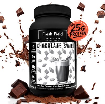 Fresh Field Chocolate Protein Powder - 25g Whey Protein Isolate, Gluten-Free &amp; Soy-Free, Sugar-Free, 30 Servings - Natural Whey Protein Powder for Workout Fitness &amp; Nutrition Shakes - 2.36 lb