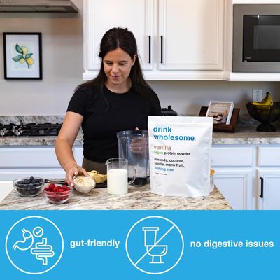 drink wholesome Vegan Vanilla Almond Protein Powder  for Sensitive Stomachs  Gut Friendly  No Artificial Sweeteners  No Stevia  Low Sodium  Paleo  Safe for Kids &amp; Seniors