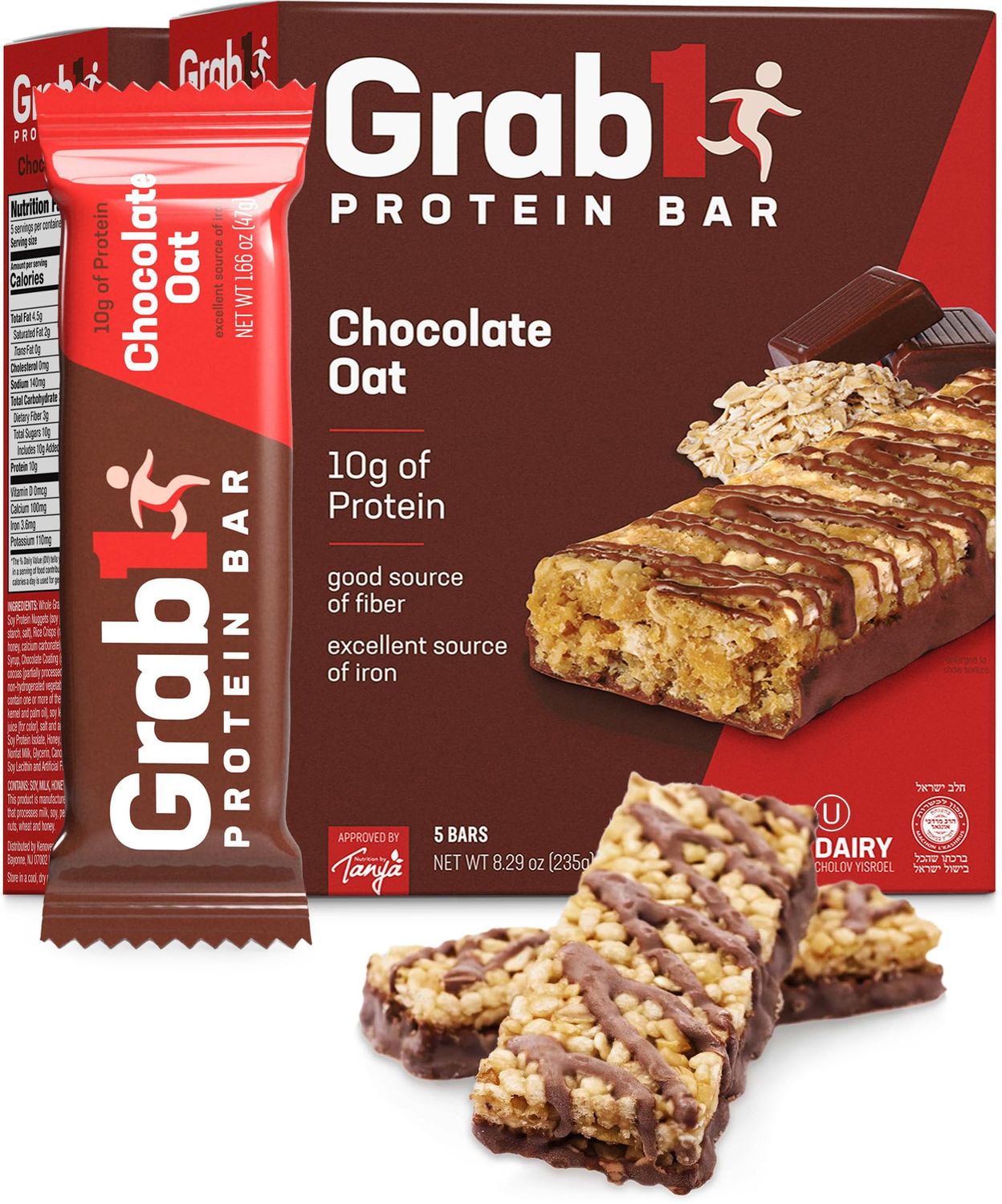 Grab1 Protein Bars, Chocolate Oat Protein Bar (2 Pack - 10 Bars)  Delicious and Nutritious  Low Calorie  Perfect for Snacking