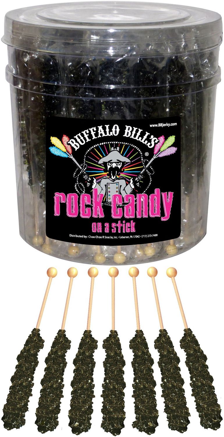 Buffalo Bills Black Cherry (Black) Rock Candy On A Stick (36-ct tub black rock candy crystal sticks)