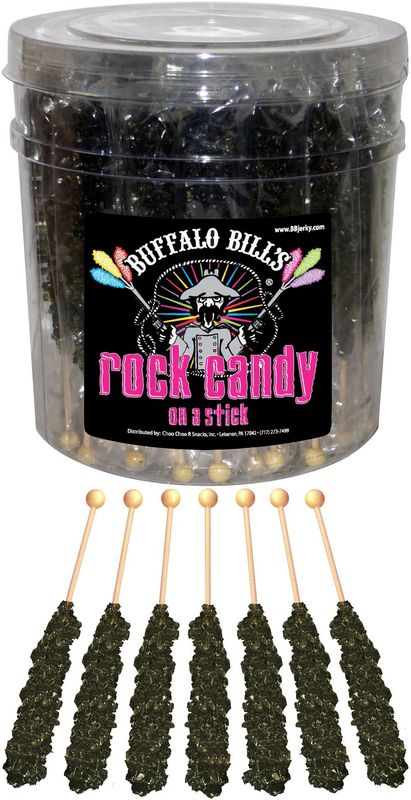 Buffalo Bills Black Cherry (Black) Rock Candy On A Stick (36-ct tub black rock candy crystal sticks)