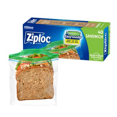 Ziploc Sandwich and Snack Bags with EasyGuide Texture, Plastic Storage Bags with Grip &#39;n Seal Technology, 40 Bags Total