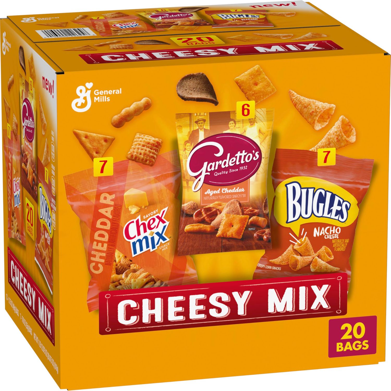 Cheesy Mix Variety Pack Snacks, Chex Mix Cheddar, Bugles Nacho Cheese, Gardetto&#39;s Aged Cheddar, 20 Ct, 28.875 oz