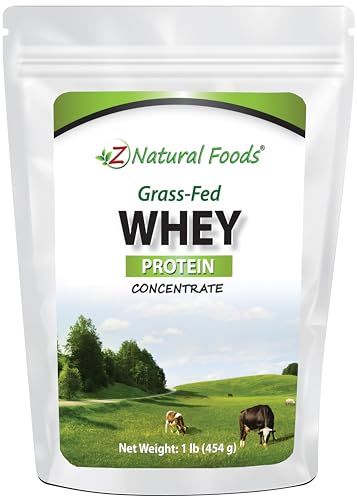Z Natural Foods Grass-Fed Whey Protein Concentrate - Clean Whey Protein Powder from New Zealand - Cold Processed Pure Whey Protein with Essential Amino Acids for Nutrition &amp; Fitness, Unflavored, 1 lb