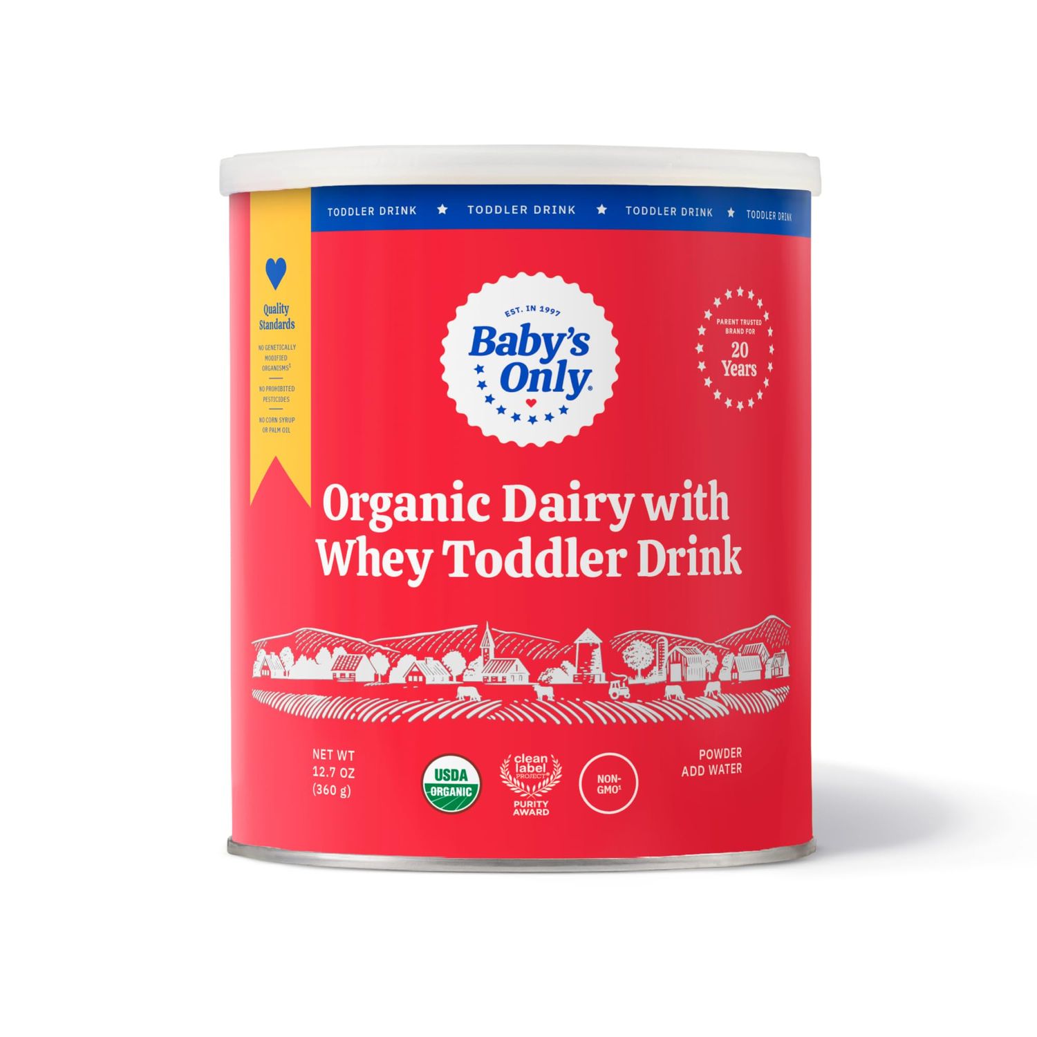 Baby&#39;s Only Organic Dairy with Whey Toddler Drink, Milk Powder with Extra Whey Protein, Iron, Vitamin D, Toddlers 12 Months Old and Up, Organic Toddler Drink, Easy to Digest, 12.7 oz, 1 Pack