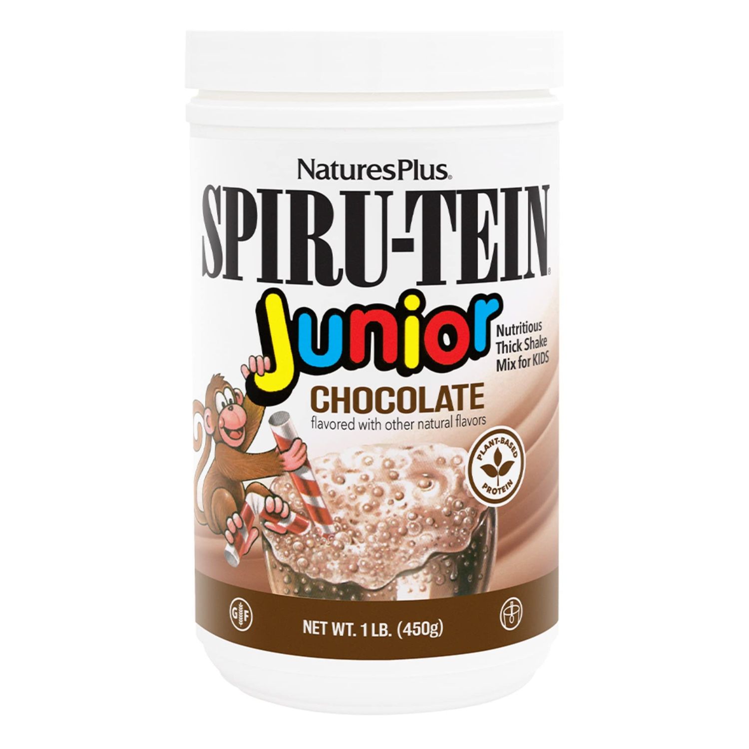 Natures Plus SPIRU-TEIN Junior, Chocolate - 1 lb - Plant-Based Protein Powder Shake for Kids - Gluten Free &amp; Vegetarian - 15 Servings