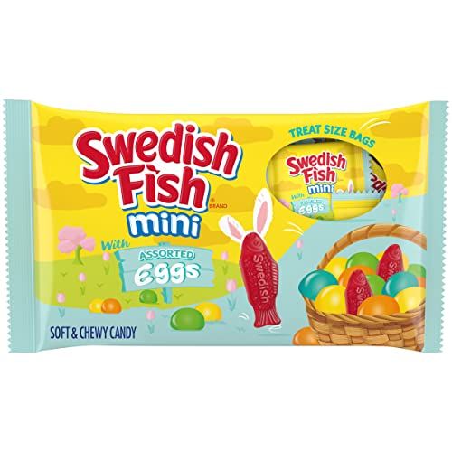 SWEDISH FISH Mini with Assorted Eggs Soft &amp; Chewy Easter Candy, 18 Snack Packs