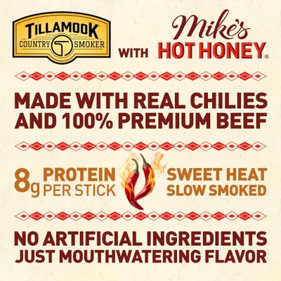 Tillamook Country Smoker Beef Sticks, Mike's Hot Honey, 1 Ounce (24 Sticks) Real Hardwood Smoked Sausages, Low Carb, High Protein, Individually Wrapped, Ready to Eat Sweet & Spicy Snack
