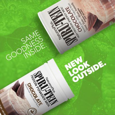 NaturesPlus SPIRU-TEIN, Chocolate - 1.05 lbs, Pack of 2 - Plant-Based Protein Shake - Non-GMO, Vegetarian, Gluten Free - 34 Total Servings