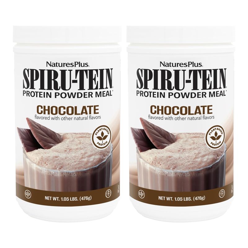 NaturesPlus SPIRU-TEIN, Chocolate - 1.05 lbs, Pack of 2 - Plant-Based Protein Shake - Non-GMO, Vegetarian, Gluten Free - 34 Total Servings