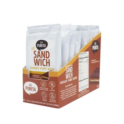 La Purita Nut Butter Filled Crunchy Biscuit Sandwich Cookies - Gluten &amp; Dairy Free, Vegan Protein with Chocolate Peanut Butter - Whole Food Plant-Based, No Oil Added, Healthy Snacks for Adults, 12 CT