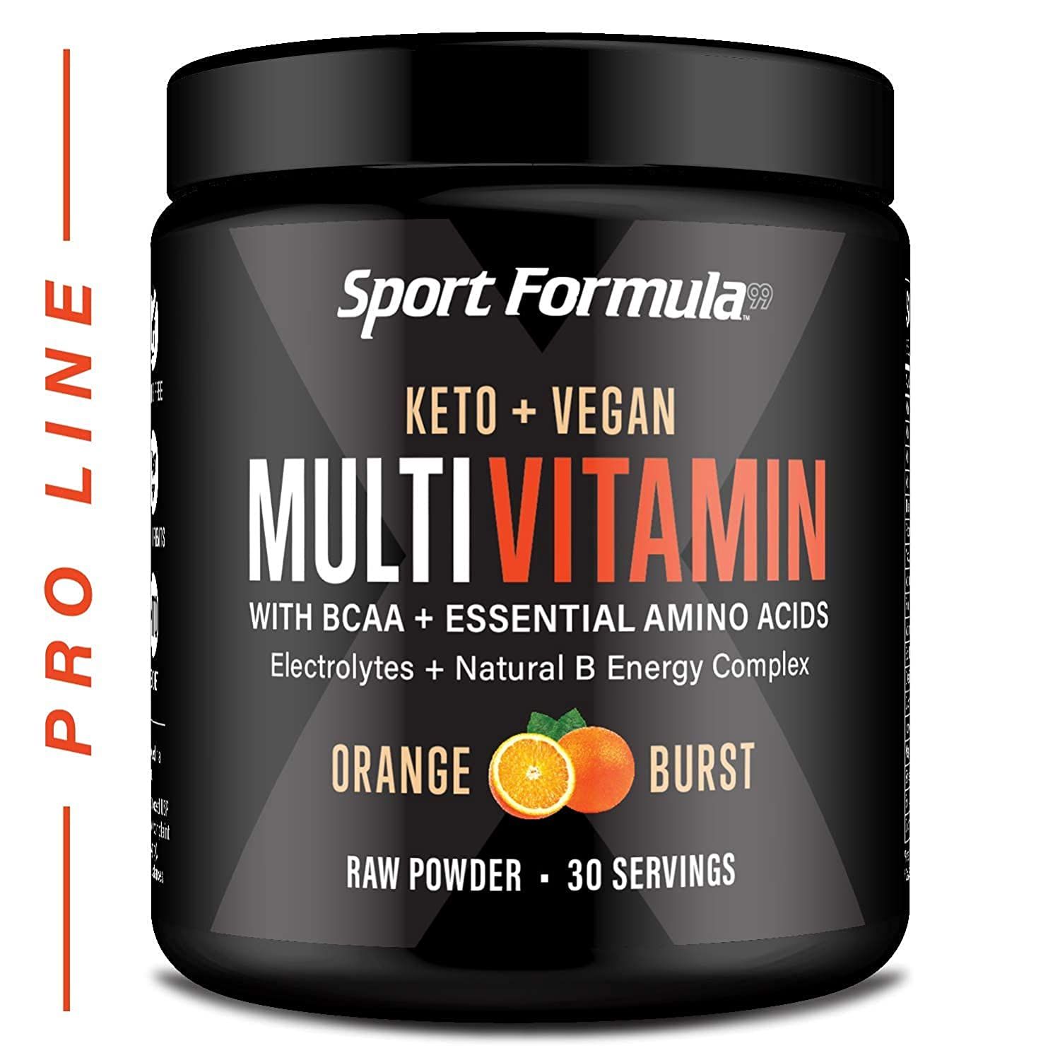 Multivitamin Powder - Keto Drink Mix for Men Women BCAA Amino Acids Wont Upset Your Stomach - Keto Vegan Multivitamin with Electrolytes Super B Complex Digestive Enzyme (Orange Burst)