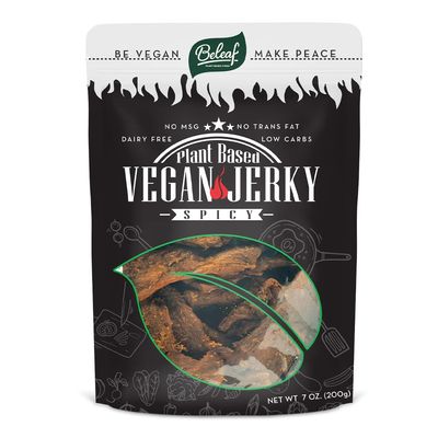 Beleaf Spicy Plant-Based Jerky  Delicious Meat Substitute  Low Carb, Non-GMO, Dairy Free, Plant Protein  Natural Ingredients  Spicy Healthy Snack 7oz
