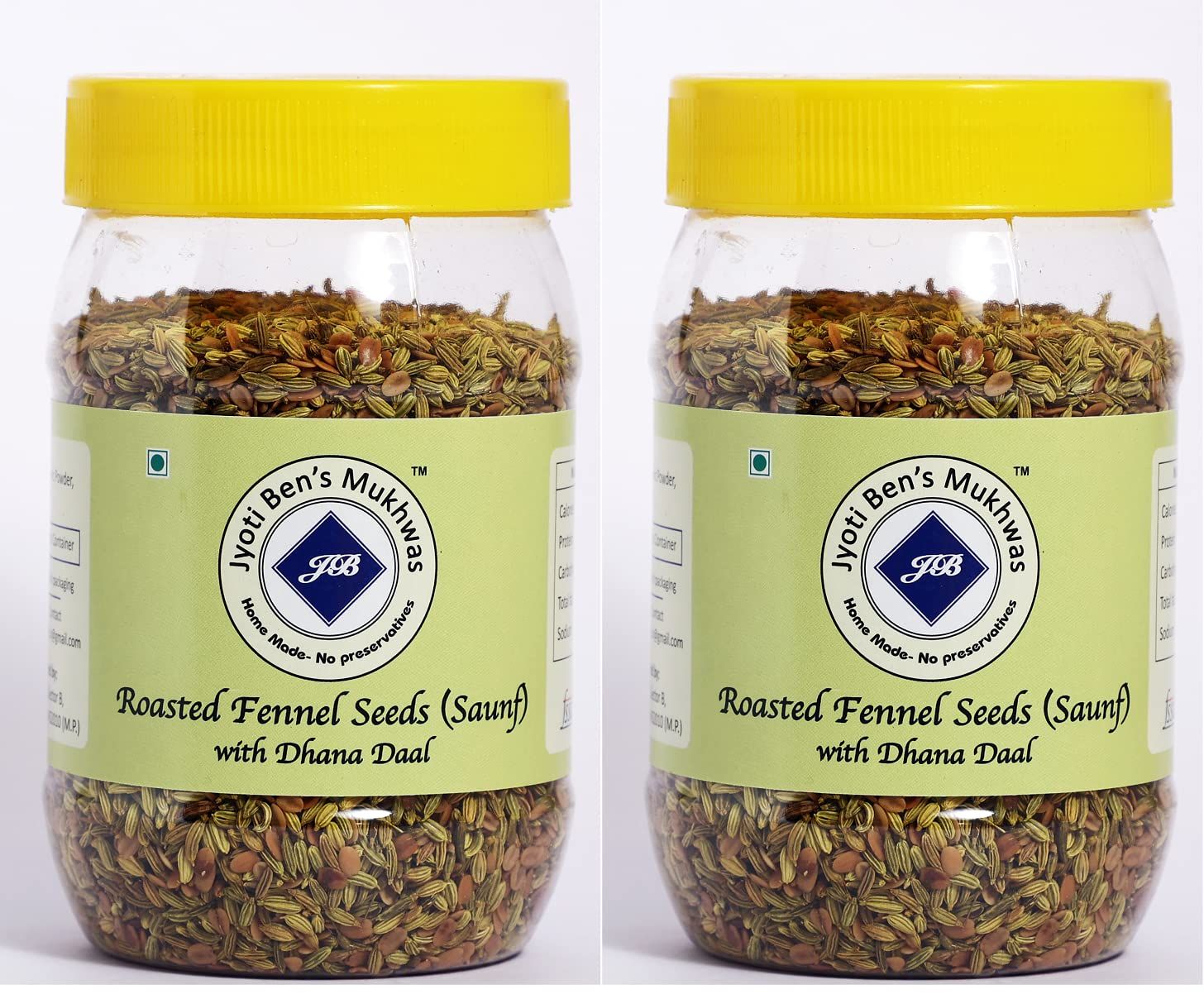 Jyoti Ben&#39;s Mukhwas - Roasted Fennel Seeds (Saunf) with Dhana Daal - Pack of 2 Premium MukhwasDigestive Mouth Freshener  After-meal snacks  100% Natural  No Colour  No Sweetner No Preservative