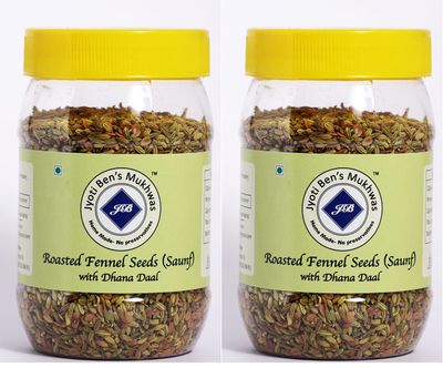 Jyoti Ben&#39;s Mukhwas - Roasted Fennel Seeds (Saunf) with Dhana Daal - Pack of 2 Premium MukhwasDigestive Mouth Freshener  After-meal snacks  100% Natural  No Colour  No Sweetner No Preservative
