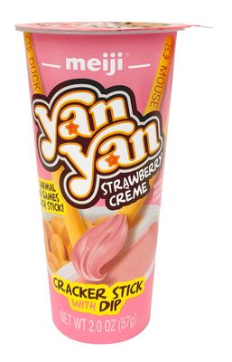 MEIJI Yan Yan Dipping Sticks, Strawberry Crme - 2 oz, Pack of 10 - Cracker Sticks with Fun Animals Phrases