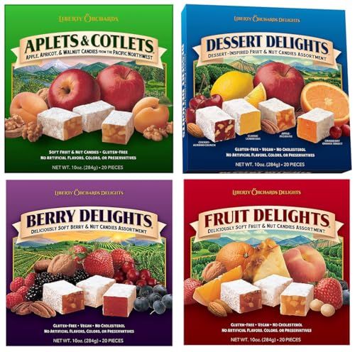 Liberty Orchards Aplets &amp; Cotlets, Berry Delight, Fruit Delights, Dessert Delights, 4 Pack Variety