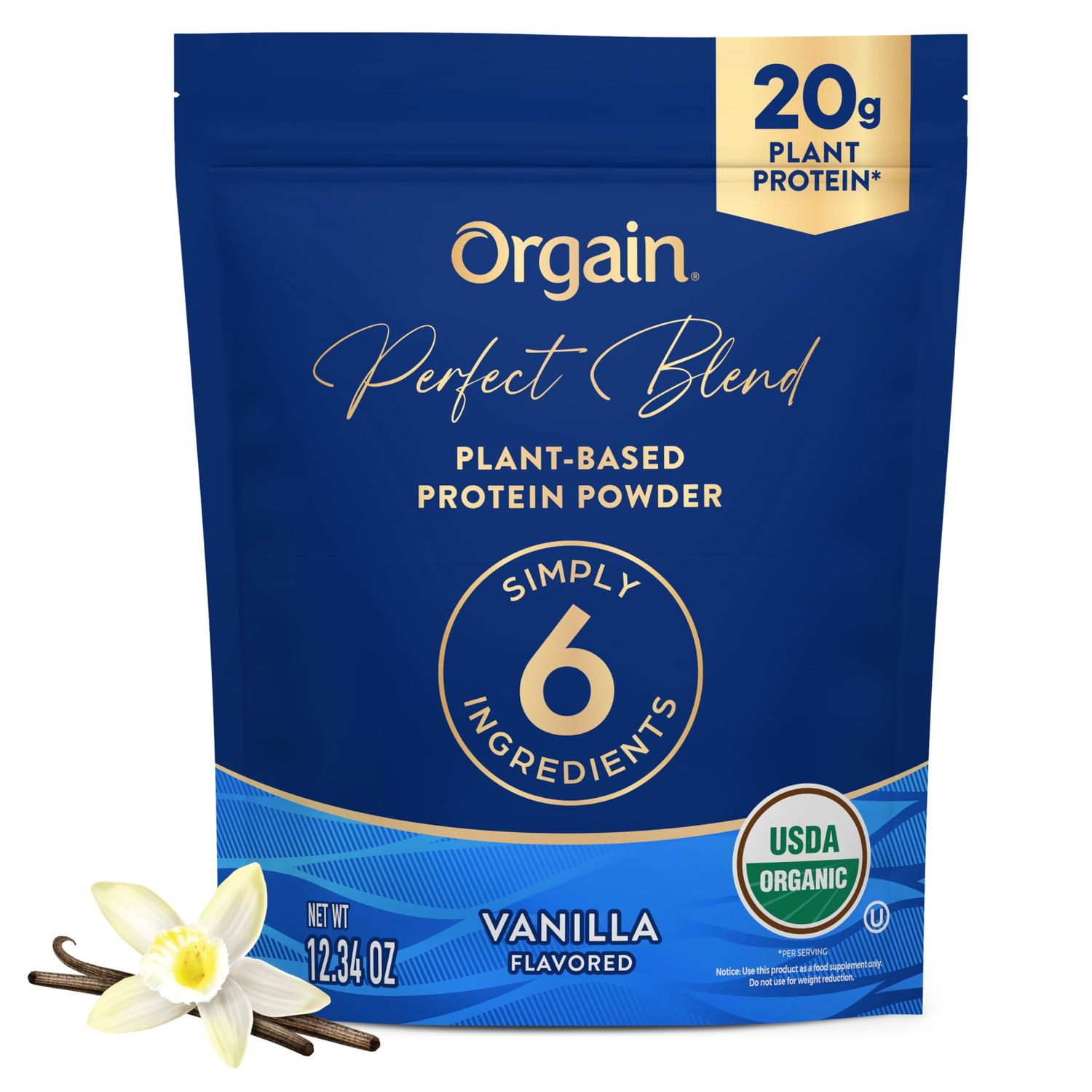 Orgain Organic Vegan Perfect Blend Protein Powder, 20g Clean Plant Protein, 6 Ingredients, 1g Sugar, Gluten Free, Non-GMO; No Artificial Flavors, Stevia Extract, Dairy or Soy Ingredients- Vanilla