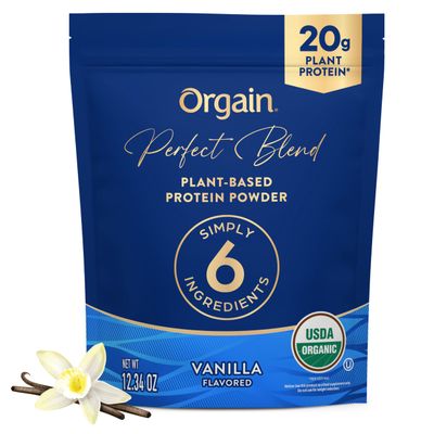 Orgain Organic Vegan Perfect Blend Protein Powder, 20g Clean Plant Protein, 6 Ingredients, 1g Sugar, Gluten Free, Non-GMO; No Artificial Flavors, Stevia Extract, Dairy or Soy Ingredients- Vanilla