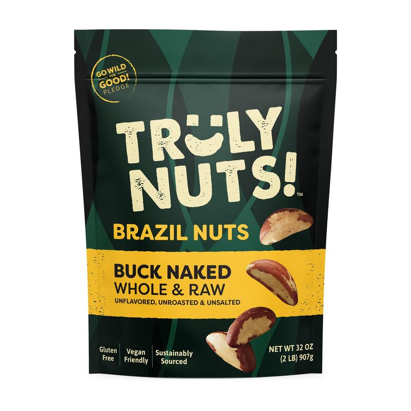 Truly Nuts! Buck Naked Whole Raw Brazil Nuts - Wild-Harvested, 2lb (32oz) - Unflavored, Unroasted &amp; Unsalted Brazil Nuts - Gluten-Free, Source of Selenium &amp; High Fiber - Suitable for Vegans