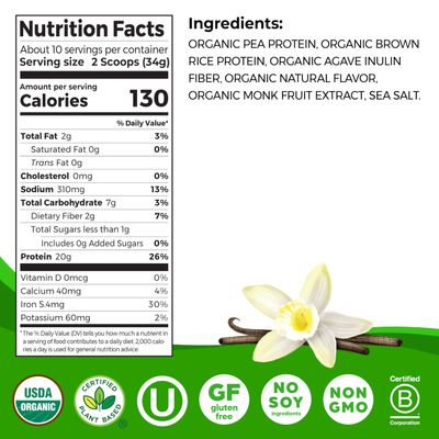 Orgain Organic Vegan Perfect Blend Protein Powder, 20g Clean Plant Protein, 6 Ingredients, 1g Sugar, Gluten Free, Non-GMO; No Artificial Flavors, Stevia Extract, Dairy or Soy Ingredients- Vanilla