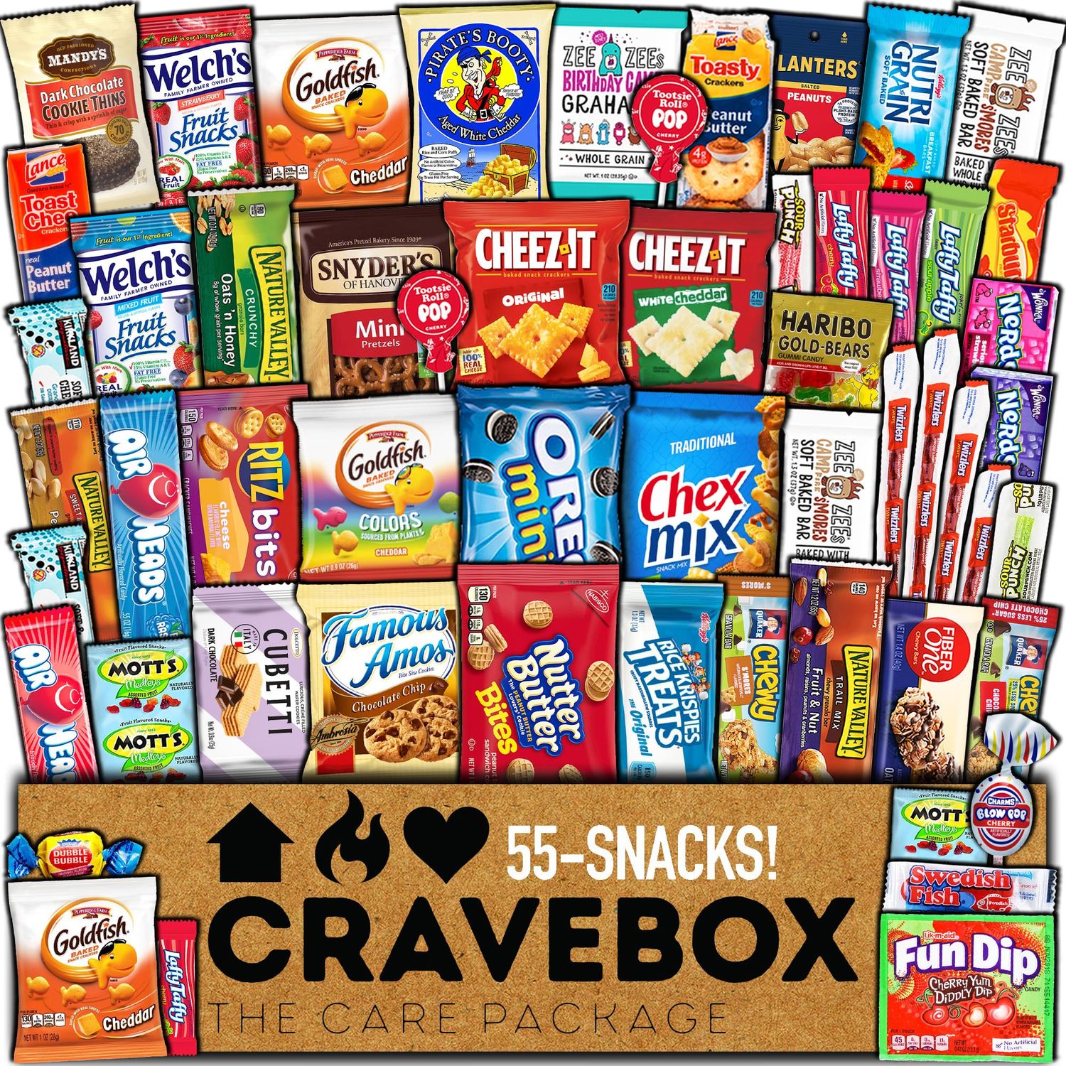 CRAVEBOX Snacks Box Variety Pack Care Package (55 Count) Easter Gift Basket Adults Kids Guys Girls Women Men Boyfriend Candy Birthday Cookies Chips Teenage College Student Food School