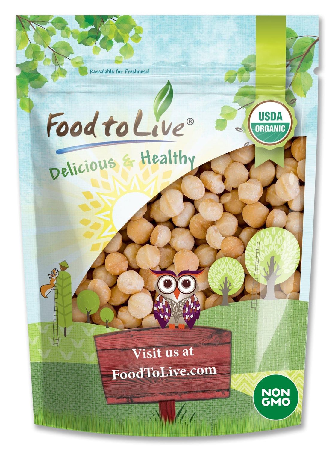 Food to Live Organic Dry Roasted Whole Macadamia Nuts, 8 Ounces - Unsalted, Delicious and Nutritious Snack Made from Premium Non-GMO Nuts, Perfect for Keto and Paleo Diet. Rich Butter Flavor. Kosher