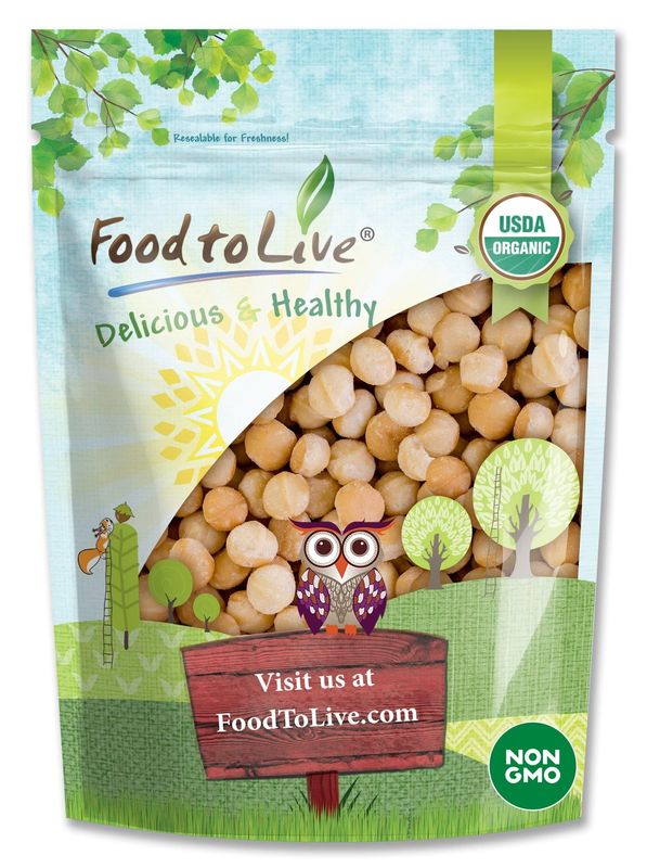 Food to Live Organic Dry Roasted Whole Macadamia Nuts, 8 Ounces - Unsalted, Delicious and Nutritious Snack Made from Premium Non-GMO Nuts, Perfect for Keto and Paleo Diet. Rich Butter Flavor. Kosher
