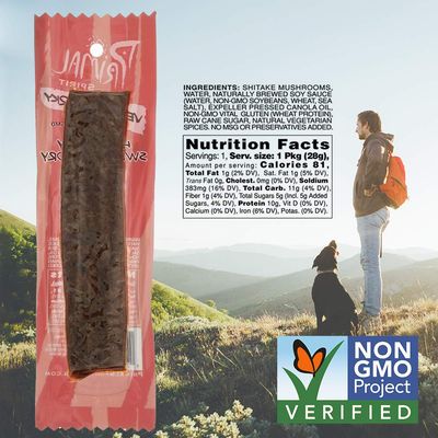 Primal Spirit Vegan Jerky SHIITAKE MUSHROOM - Classic Flavor - Hot & Spicy-Sweet & Savory, 10 g. Plant Based Protein, Certified Non-GMO, No Preservatives, Sports Friendly Packaging (12 Pack, 1 oz)