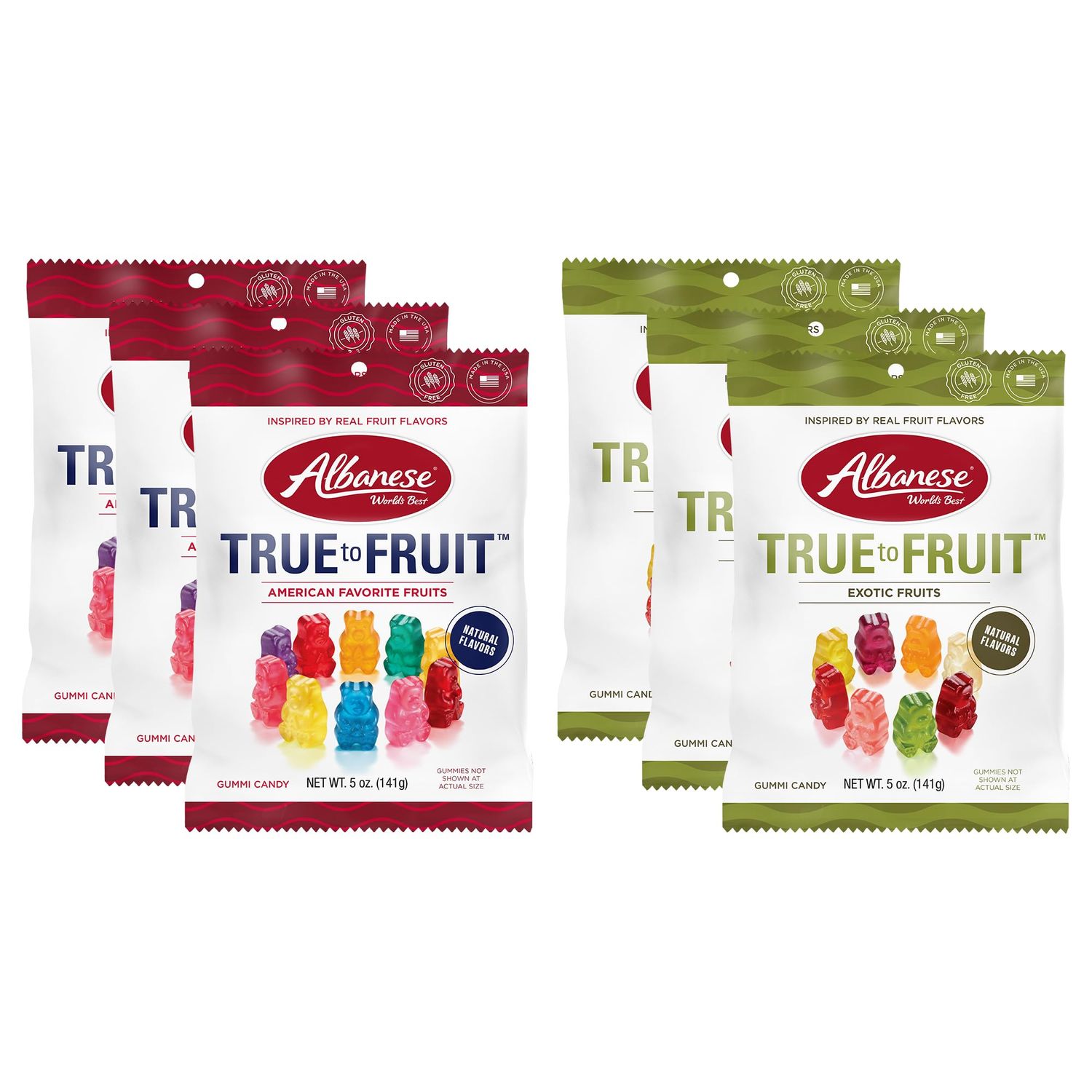 Albanese World's Best True to Fruit Gummies, Variety Pack, 5oz Bag of Gummy Candy (Pack of 6), Individually Wrapped Soft &amp; Chewy Candy Snacks