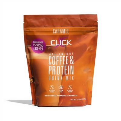 Click Coffee Protein Powder  Double Shot Espresso  16g Protein  23 Essential Vitamins  Low Calorie Meal Replacement  150mg Caffeine  Gluten Free  No Artificial Flavors or Colors  Caramel