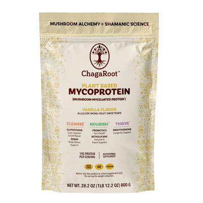 ChagaRoot Mycoprotein Mushroom Protein Powder - Vegan Protein, Plant Based, Superfood, Master Blend of Chaga, Reishi, Turkey Tail, Shiitake, Lions Mane - Vanilla (1.76 lb)