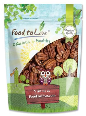 Food to Live - Dry Roasted Pecan Halves, 8 Ounces - Oven Roasted Nuts, Unsalted, No Oil Added, Vegan, Kosher, Bulk. Good Source of Protein and Fiber.