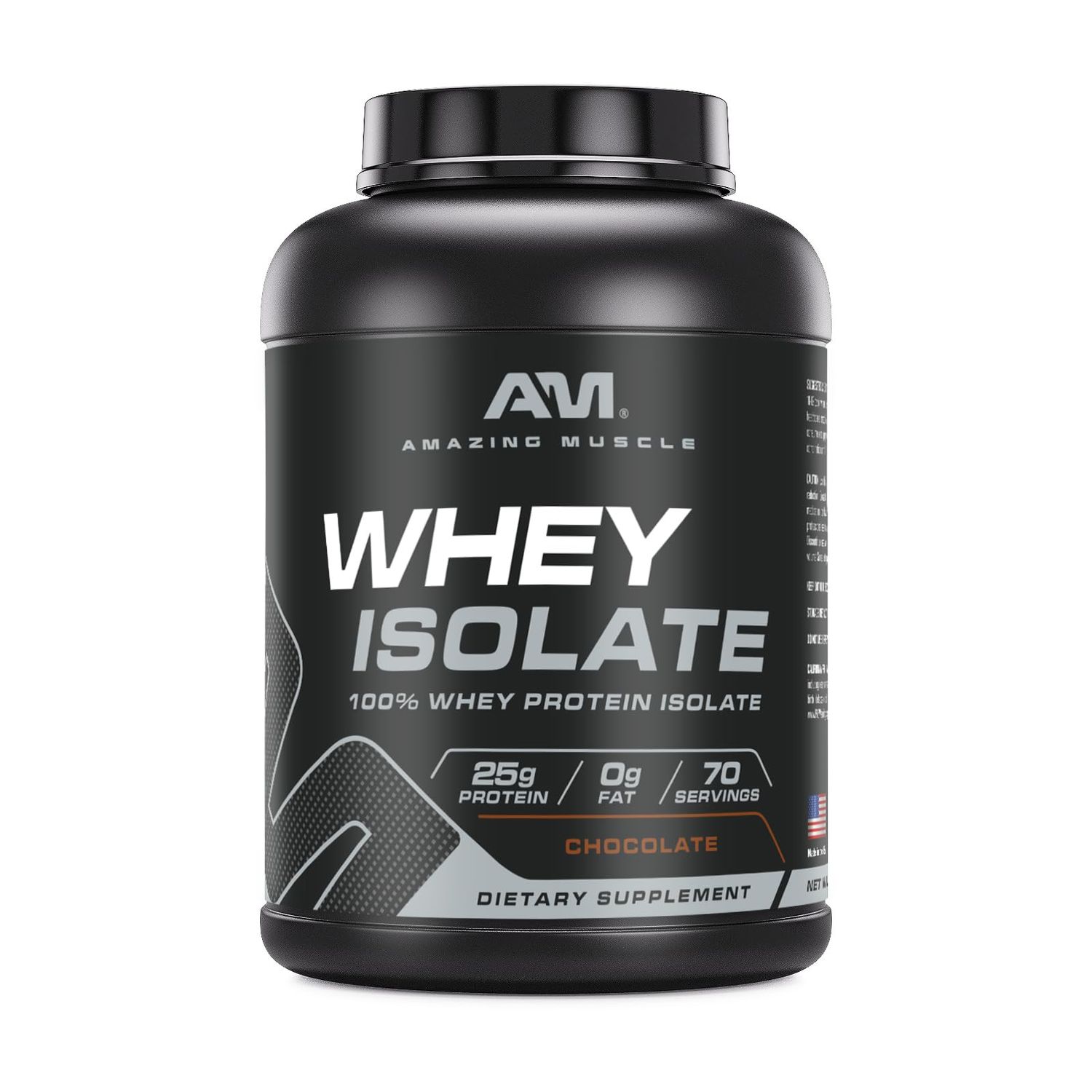Amazing Muscle Whey Protein Isolate Powder  25 Grams Protein Per Serving  100% Whey Isolate  Zero Fat  Made in USA (5 Lb, Chocolate)