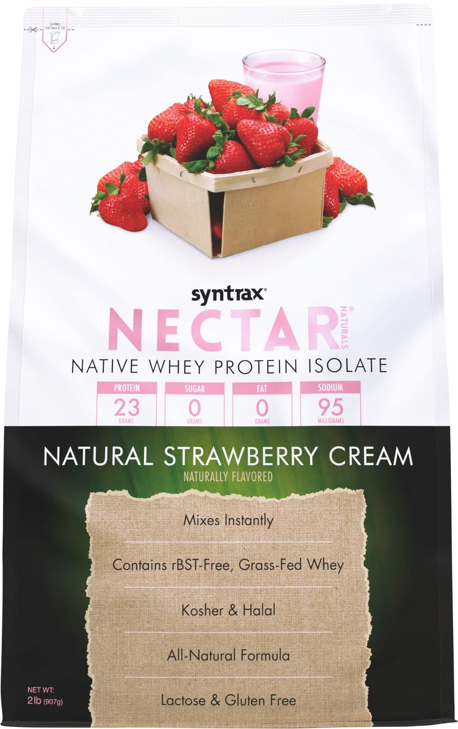 Syntrax Nutrition Nectar Naturals, All Natural Whey Protein Isolate, Refreshing Fruit Juice Flavor, Natural Strawberry Cream, 2 lbs.