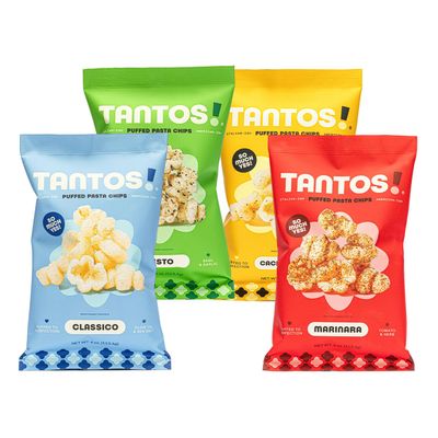 Tantos! Puffed Pasta Chips Variety Pack - Gourmet Italian Snacks - 4 oz Bags (12 Pack) - Pizzeria Style Chips with Marinara, Pesto, Cacio e Pepe, Classico - Chef Created Office &amp; Kids Lunch Snacks