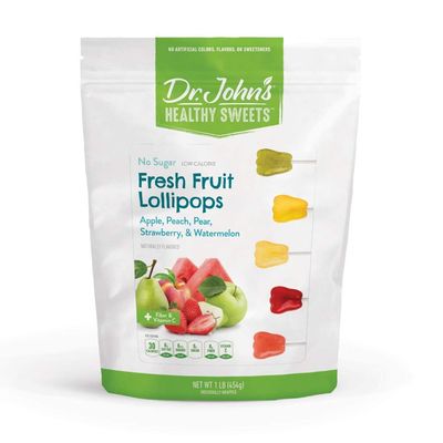Dr. Johns Sugar Free Candy, Healthy Lollipops with Zero Sugar, Low Calorie Snacks, Keto Friendly Hard Candy Sweets, Fresh Fruit Tooth, 60 Count, 1 LB