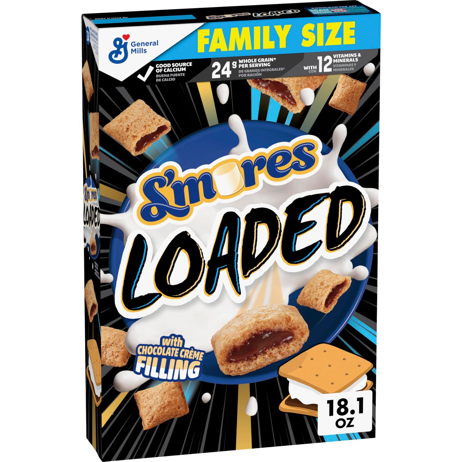 S&#39;mores Loaded Cereal, Crispy Cereal with Naturally and Artificially Flavored Chocolate Creme Filling, Made with Whole Grain, Family Size, 18.1 oz