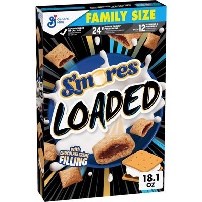 S&#39;mores Loaded Cereal, Crispy Cereal with Naturally and Artificially Flavored Chocolate Creme Filling, Made with Whole Grain, Family Size, 18.1 oz