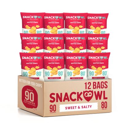 Snack Owl Low Calorie Chips - 12, 1oz Bags of Vegan, Plant-Based, Gluten Free Chips - Low Fat, Low Salt Potato Chips (Sweet &amp; Salty)
