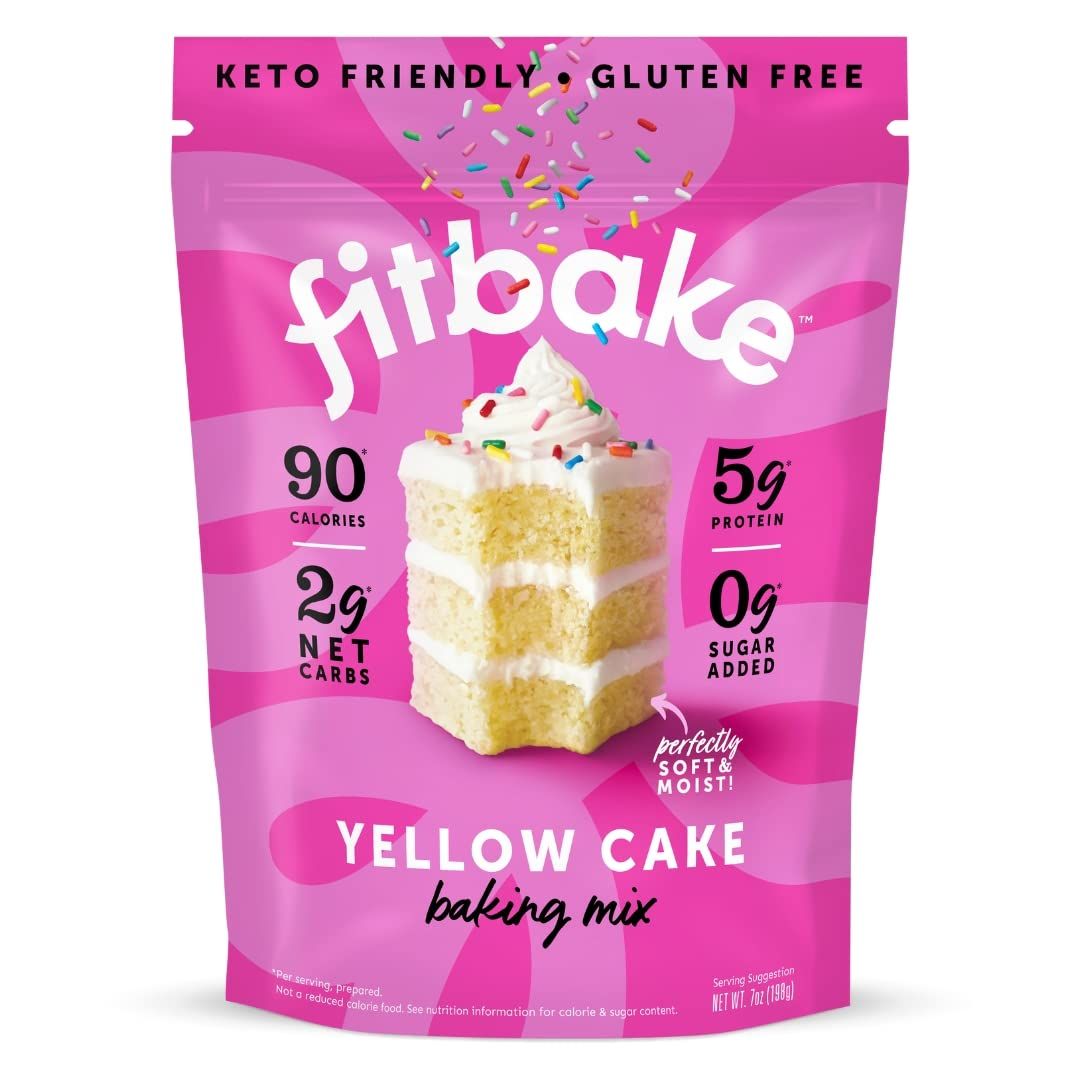FitBake Yellow Cake Baking Mix  2g Net Carbs Per Serving  Keto Friendly Low Carb Food  No Added Sugar Keto Snack  Zero Sugar &amp; Gluten Free Desserts  Naturally Sweetened Cake Mixes Keto Foods 7oz