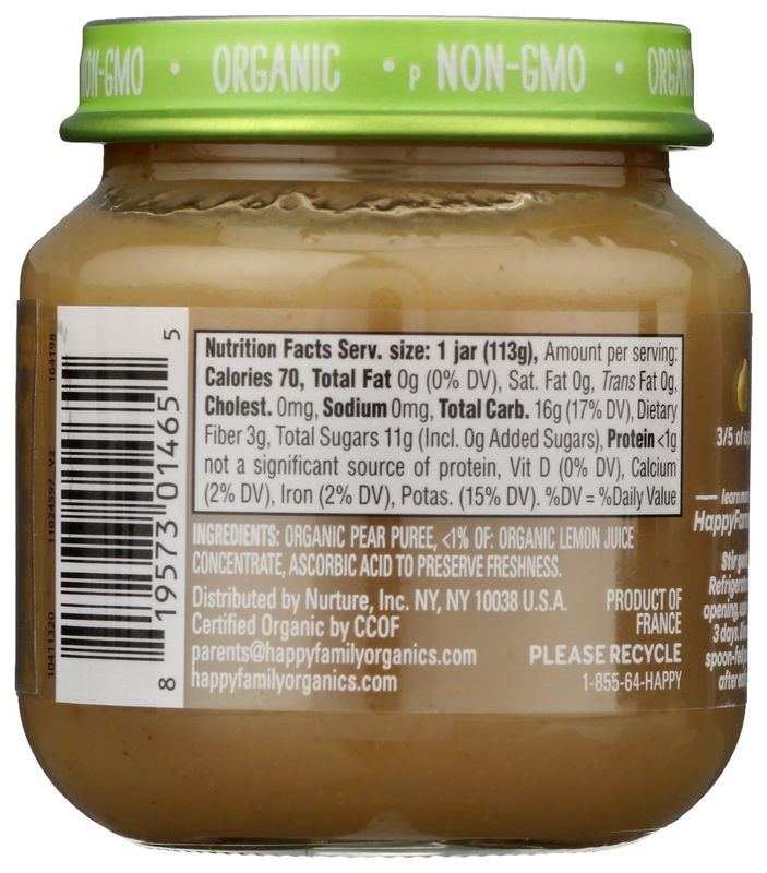 HAPPY BABY Organic Stage 1 Pears, 4 OZ