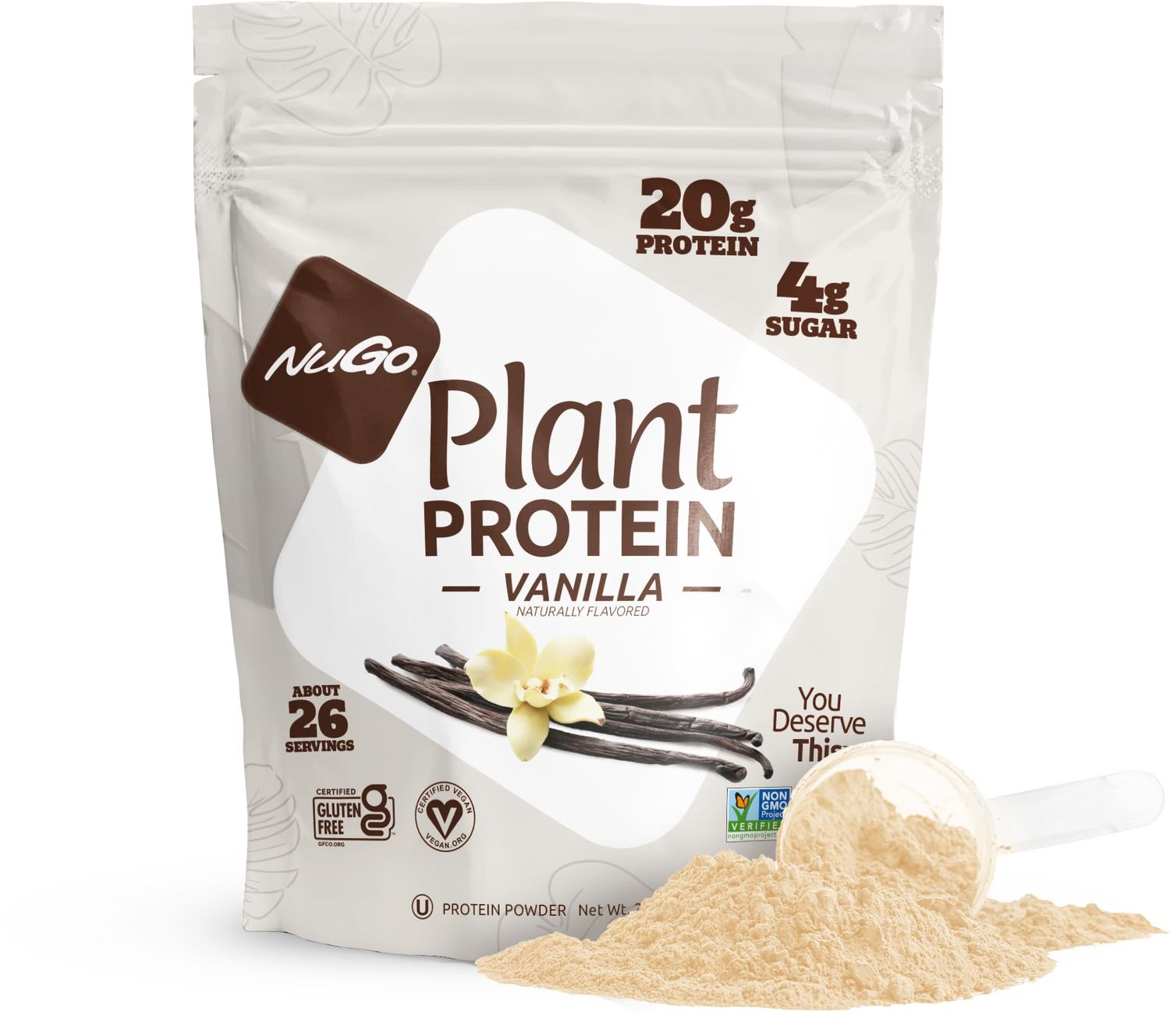 NuGo Plant Protein Powder, Vanilla, 20g Vegan Pea Protein, Low Sugar, Gluten Free, Dairy Free Ingredients, Soy Free, Non-GMO, Plant Based, Kosher, For Smoothies &amp; Shakes, 26 Servings
