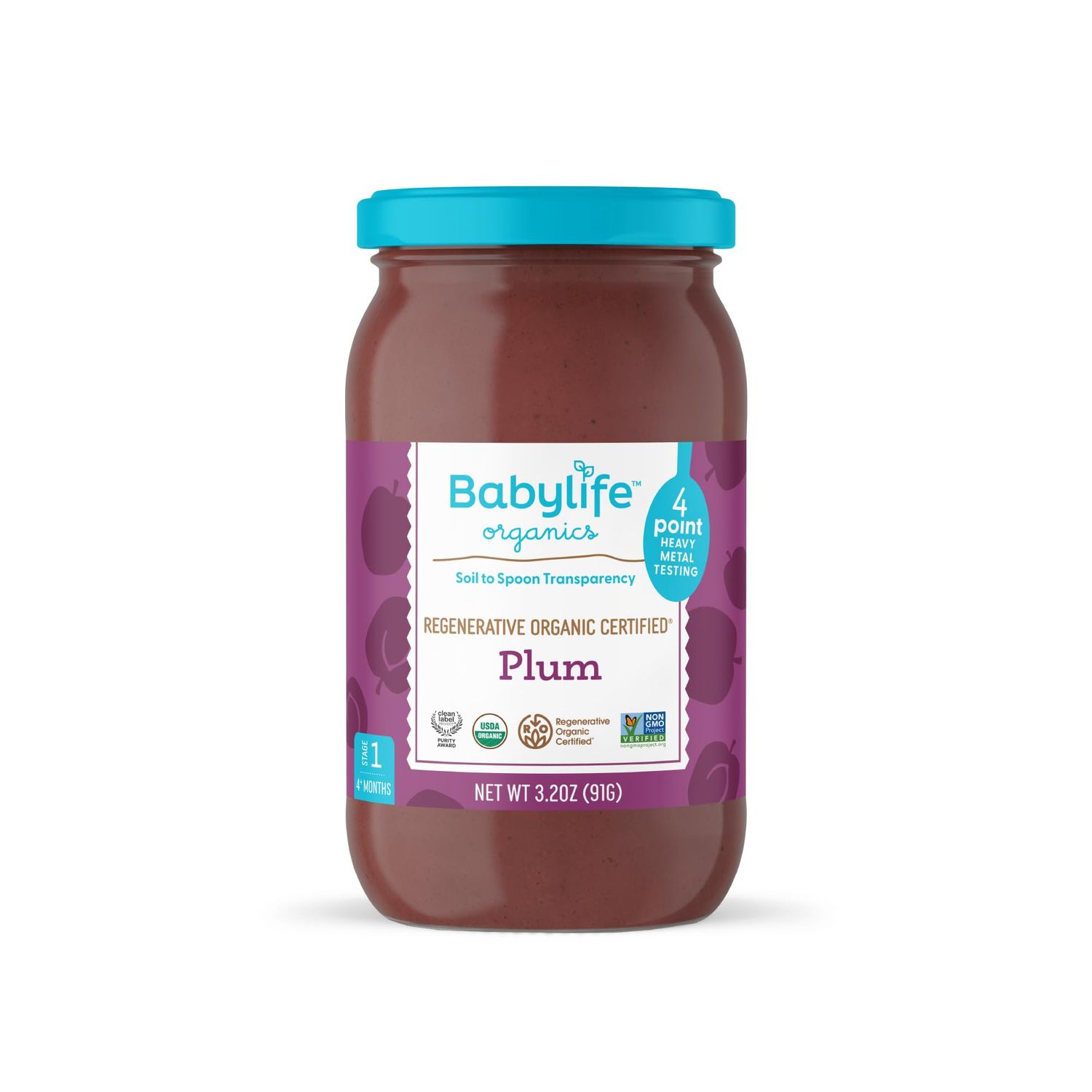 Babylife Organics Stage 1 Organic Baby Food, Plum, 3.2 Ounce Jar (12 Pack)
