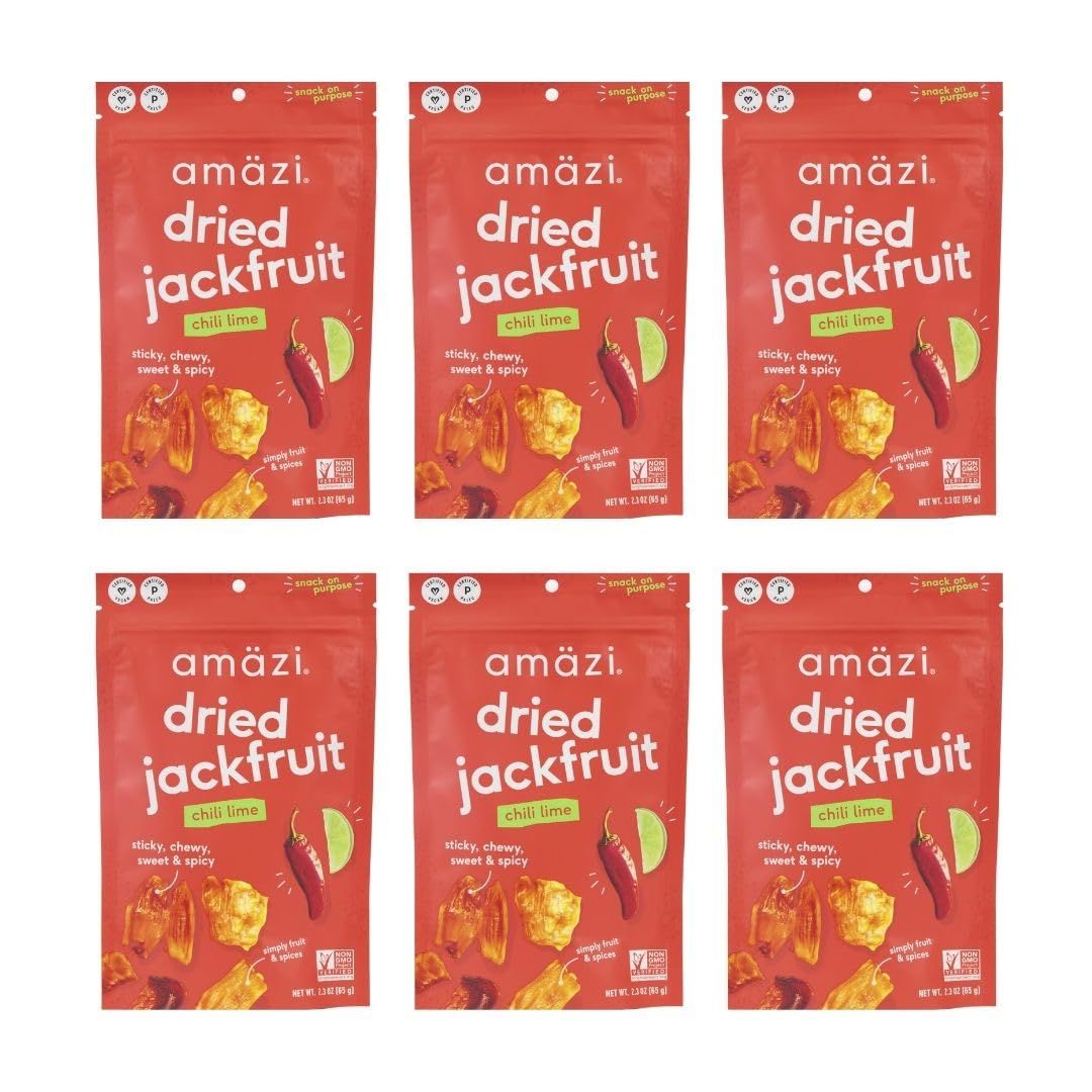 Amzi Foods  Chili Lime Dried Jackfruit (6 Pack)  All Natural Snacks  Gluten Free Healthy Dried Fruit Snacks