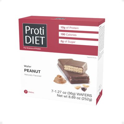 ProtiDIET Peanut Wafer Protein Bars - Low Sugar, Low Fat, High Protein Peanut Butter Wafer Bars, Perfect On the Go Meal Replacement Bar and Nutritional Snack - 7 Peanut Butter Wafers Per Box