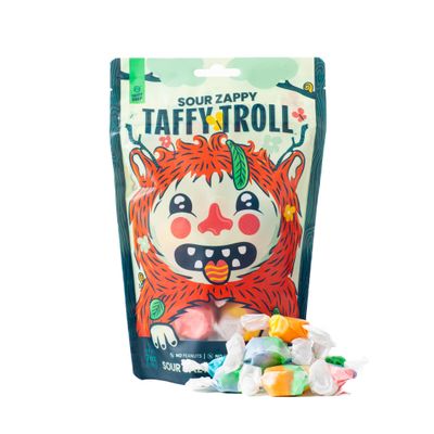 Taffy Shop Sour Zappy Taffy Troll, Salt Water Taffy - Gourmet Soft Chewy Candy, Variety Pack, Bulk Sweet Snack, Fresh Gift &amp; Gluten-Free, 35 Individually Wrapped Pieces (7oz)