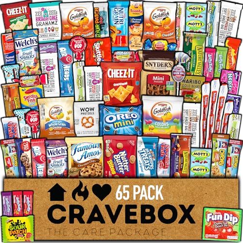 CRAVEBOX Snacks Box Variety Pack Care Package (65 Count) Easter Treats Gift Basket Adults Kids Grandkids Guys Girls Women Men Boyfriend Birthday Cookies Chips College Student Office School