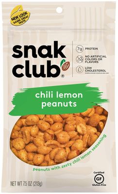 Snak Club Chili Lemon Peanuts, 7.5 Ounce (Pack of 6)